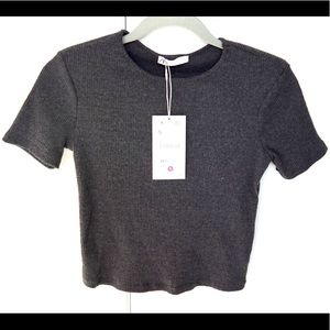 Zara Cropped T-shirt with Shoulder Pads